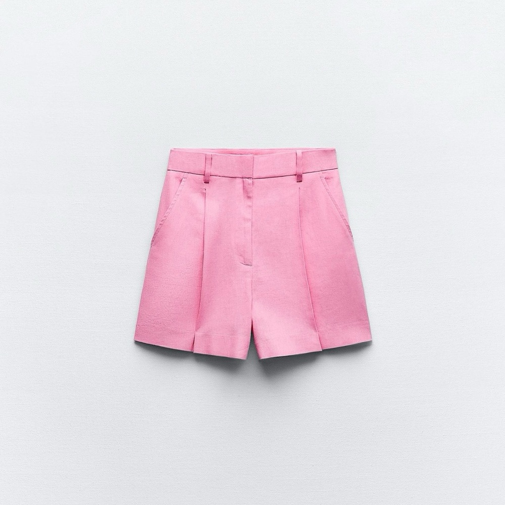 Zara High-Waist Pink Pleated Tailored Shorts
